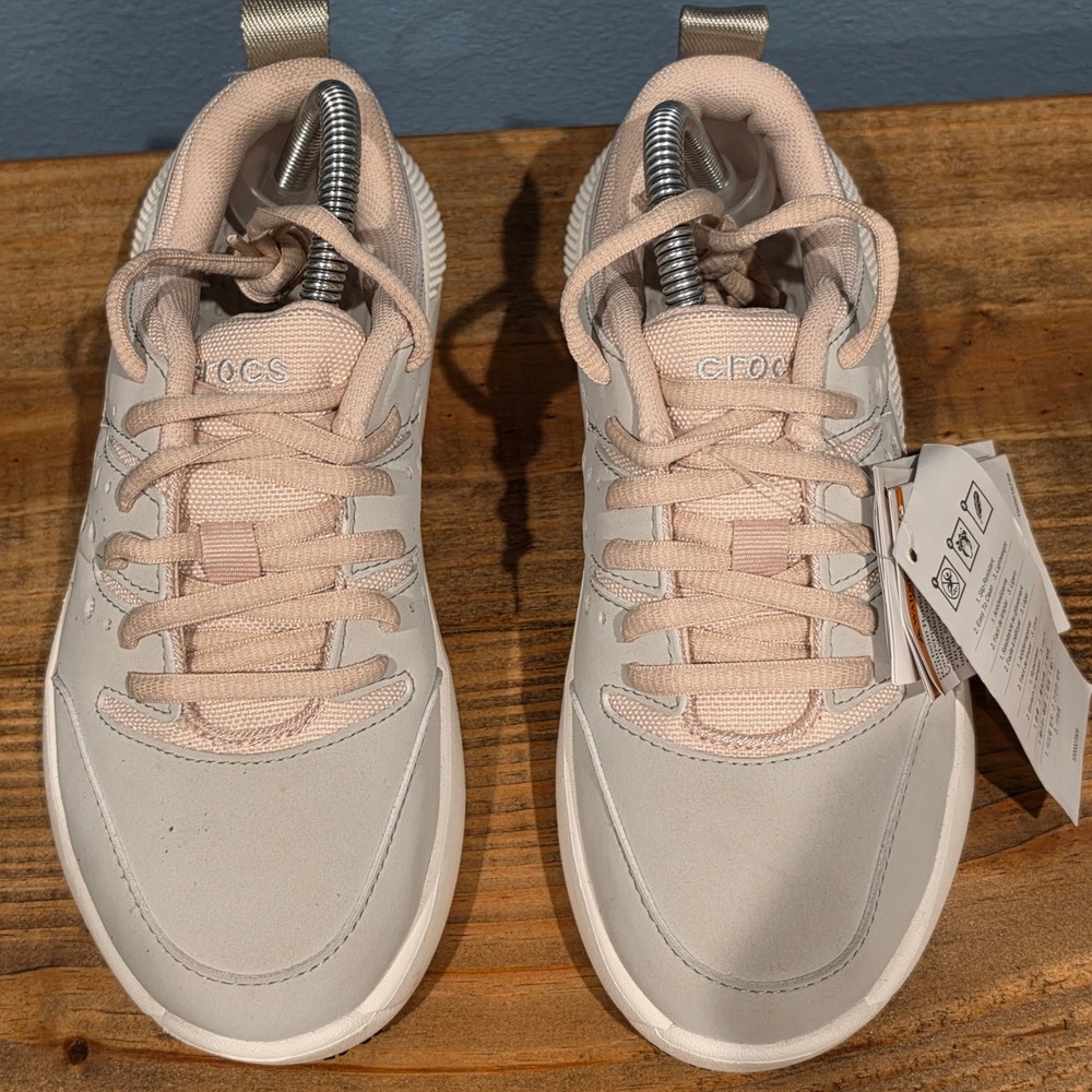 Crocs Womens On The Clock Work Sneaker Grey Pink Slip Resistant 209476-1FS Sz 5 - Picture 3 of 12